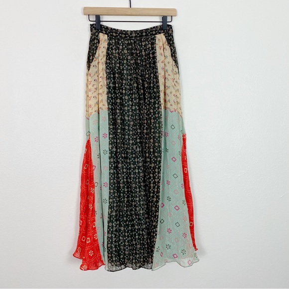 NWT Verb Pallavi Singhee Margot Pleated Maxi Skirt Metallic Mix Print 0 Petite - Picture 7 of 9